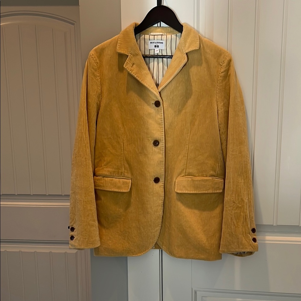 Uniqlo Corduroy Blazer by Ines De La Fressange, Yellow with Notched Lapel.